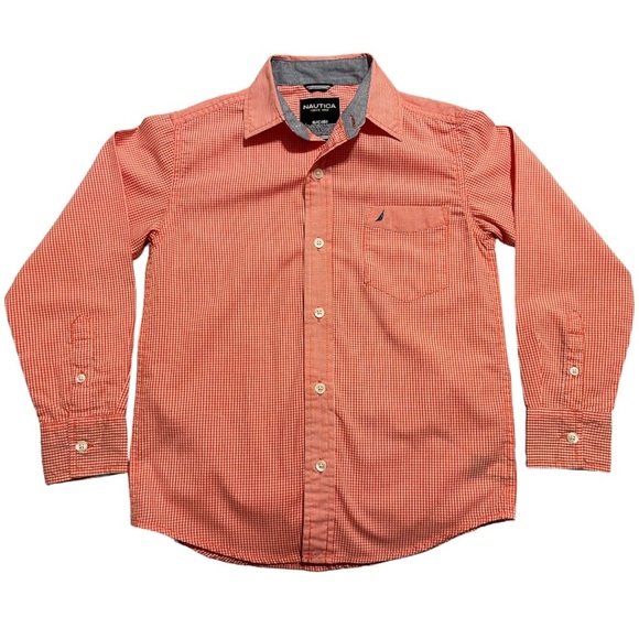 NAUTICA BOYS DRESS COLLARED SHIRT RED FRONT POCKET SMALL (8) - Picture 1 of 8